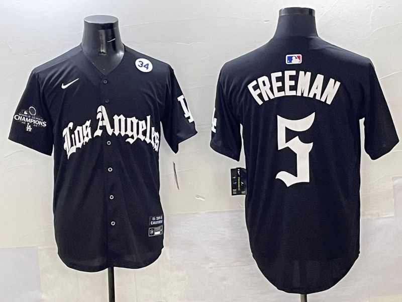 Men Los Angeles Dodgers #5 Freeman Black Five generations Joint Name 2025 Nike MLB Jersey style 42->los angeles dodgers->MLB Jersey